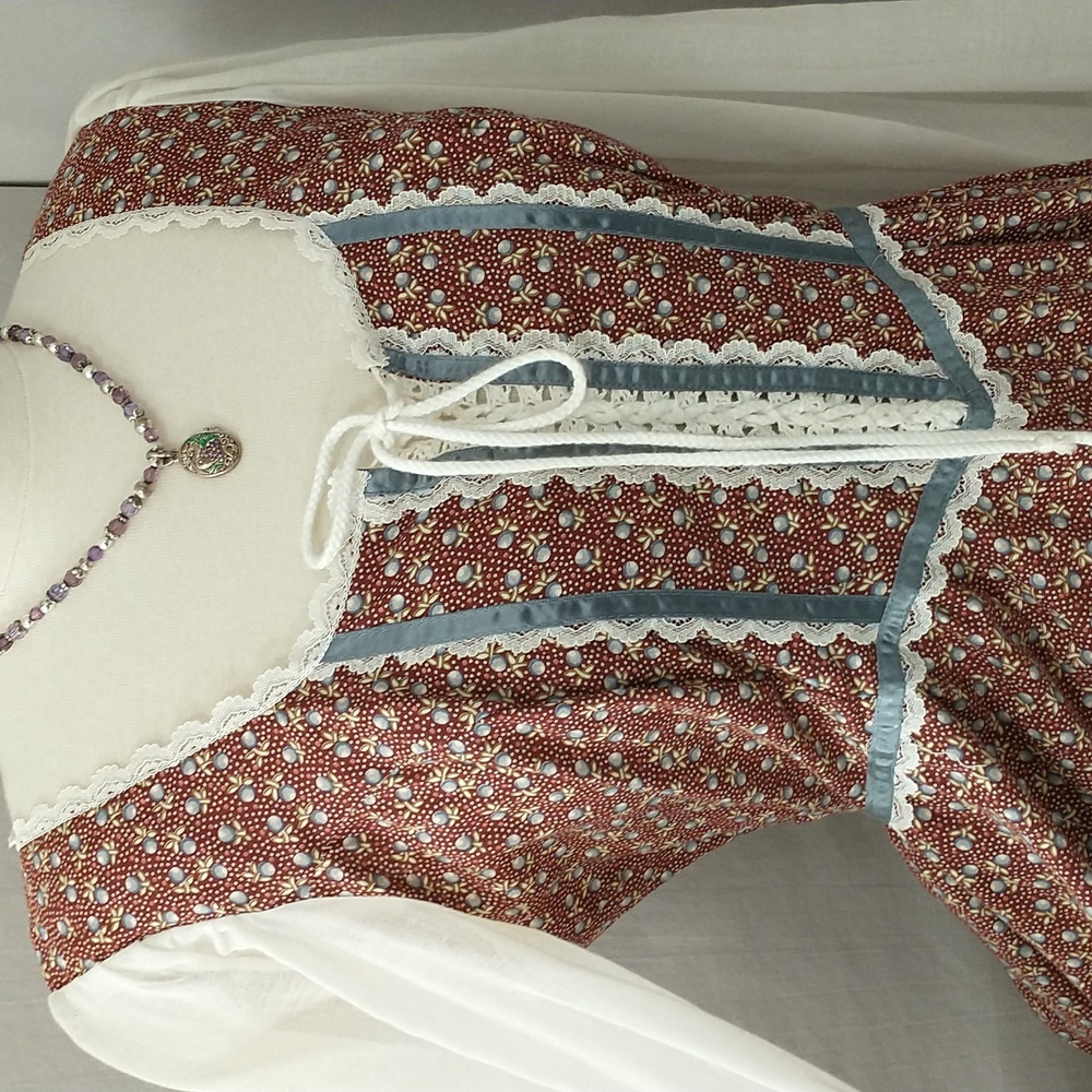 Vintage Gunne Sax Corset Laced Cotton Print Maxi Dress Exceptional Cond. SeeMeas - Picture 3 of 11